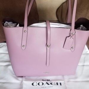 NWT Coach Polished Pebble Market Tote in Rose Pink. Bag color tag is Jasmine.